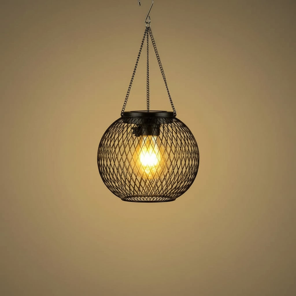 Halloween Hanging Solar Lantern Outdoor Lights with Black Metal Mesh Globe for Yard Decoration - Image 3