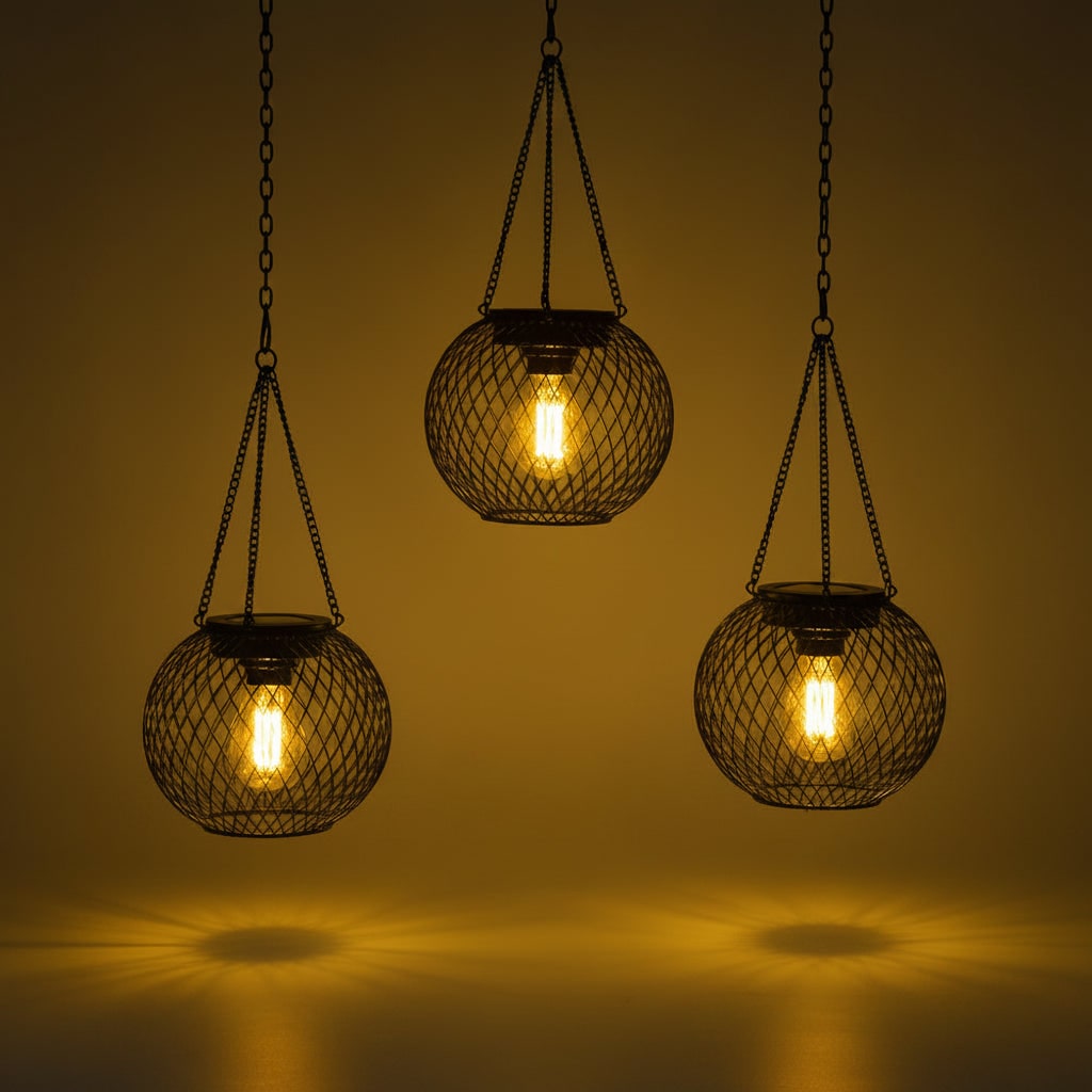 Halloween Hanging Solar Lantern Outdoor Lights with Black Metal Mesh Globe for Yard Decoration - Image 5