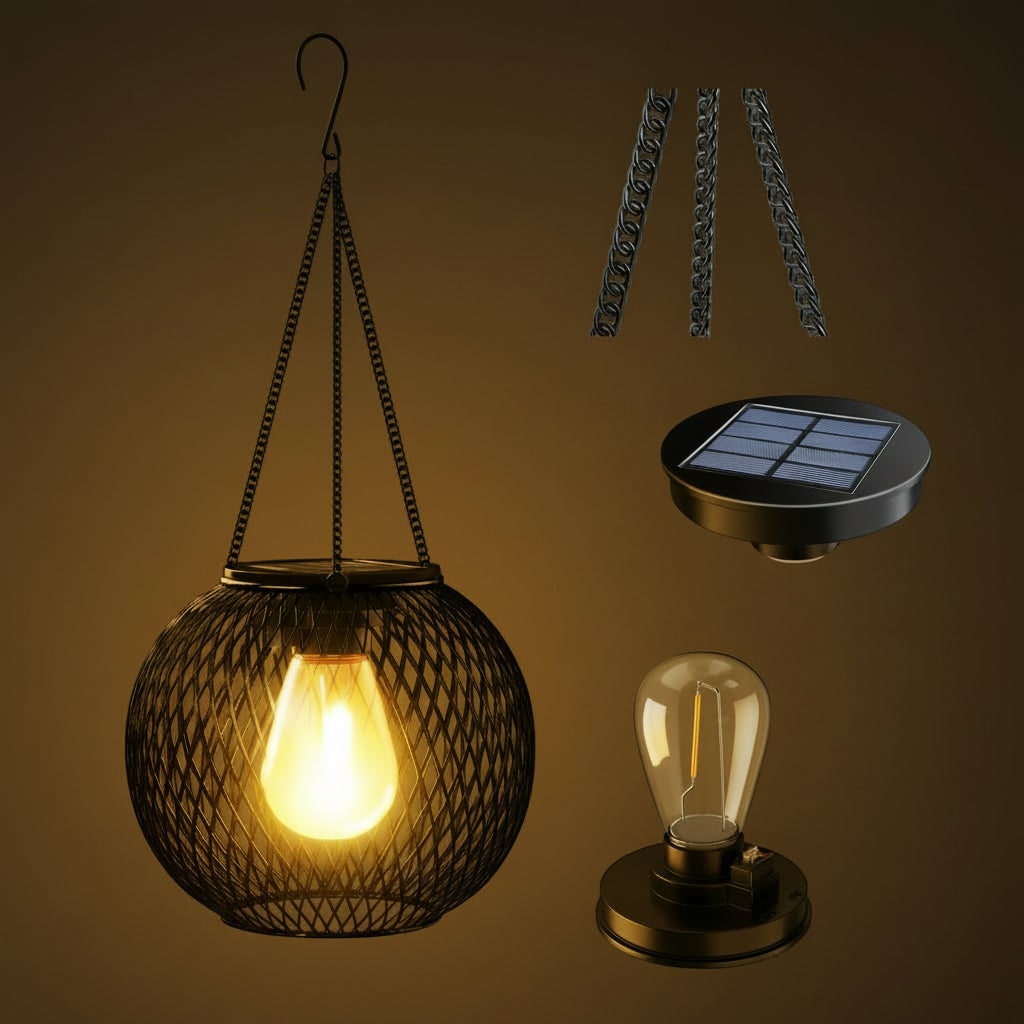 Halloween Hanging Solar Lantern Outdoor Lights with Black Metal Mesh Globe for Yard Decoration - Image 6
