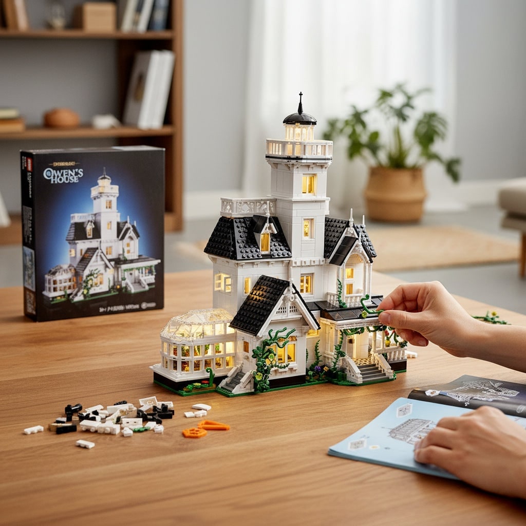 Halloween Haunted House Building Block Set with LED Lights and Brick Construction - Image 2