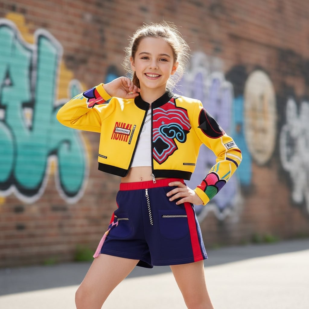 Halloween Hip Hop Dance Costume Outfit with Crop Jacket and Tassel Details - Image 1