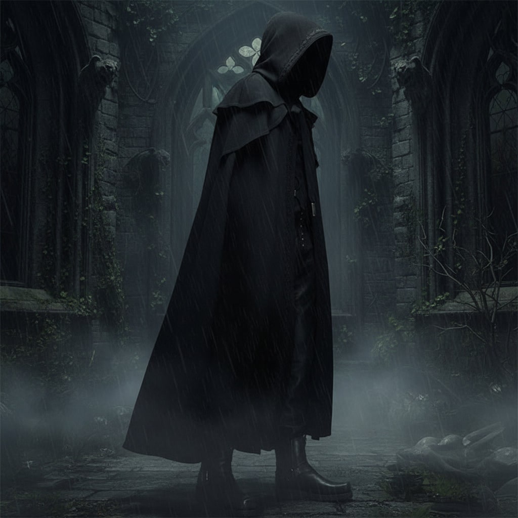 Halloween Hooded Cloak with Hood and Shoulder Capelet for Gothic Witch Costume Party - Image 1