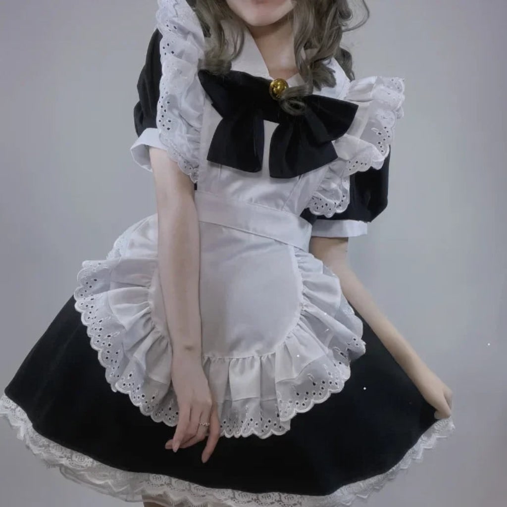 Halloween House Maid Costume Dress with Ruffled Apron and flying boy Collar for Plus Size - Image 2