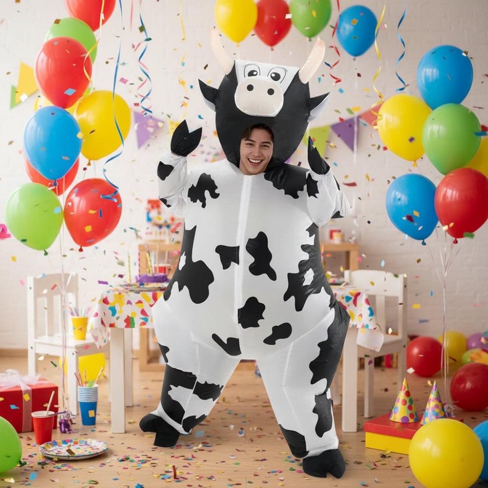 Halloween Inflatable Cow Costume with Built-In Fan and Hoof Covers Suit - Image 1