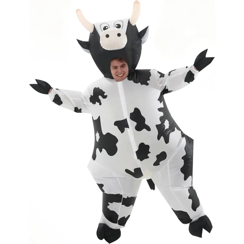 Halloween Inflatable Cow Costume with Built-In Fan and Hoof Covers Suit - Image 2