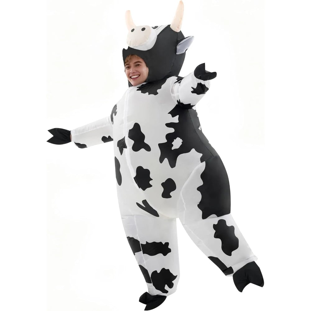 Halloween Inflatable Cow Costume with Built-In Fan and Hoof Covers Suit - Image 3