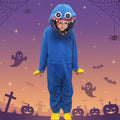 Halloween Kids' Plush Monster Hooded Jumpsuit Costume with Stuffed Eyes and Felt Teeth - Image 1