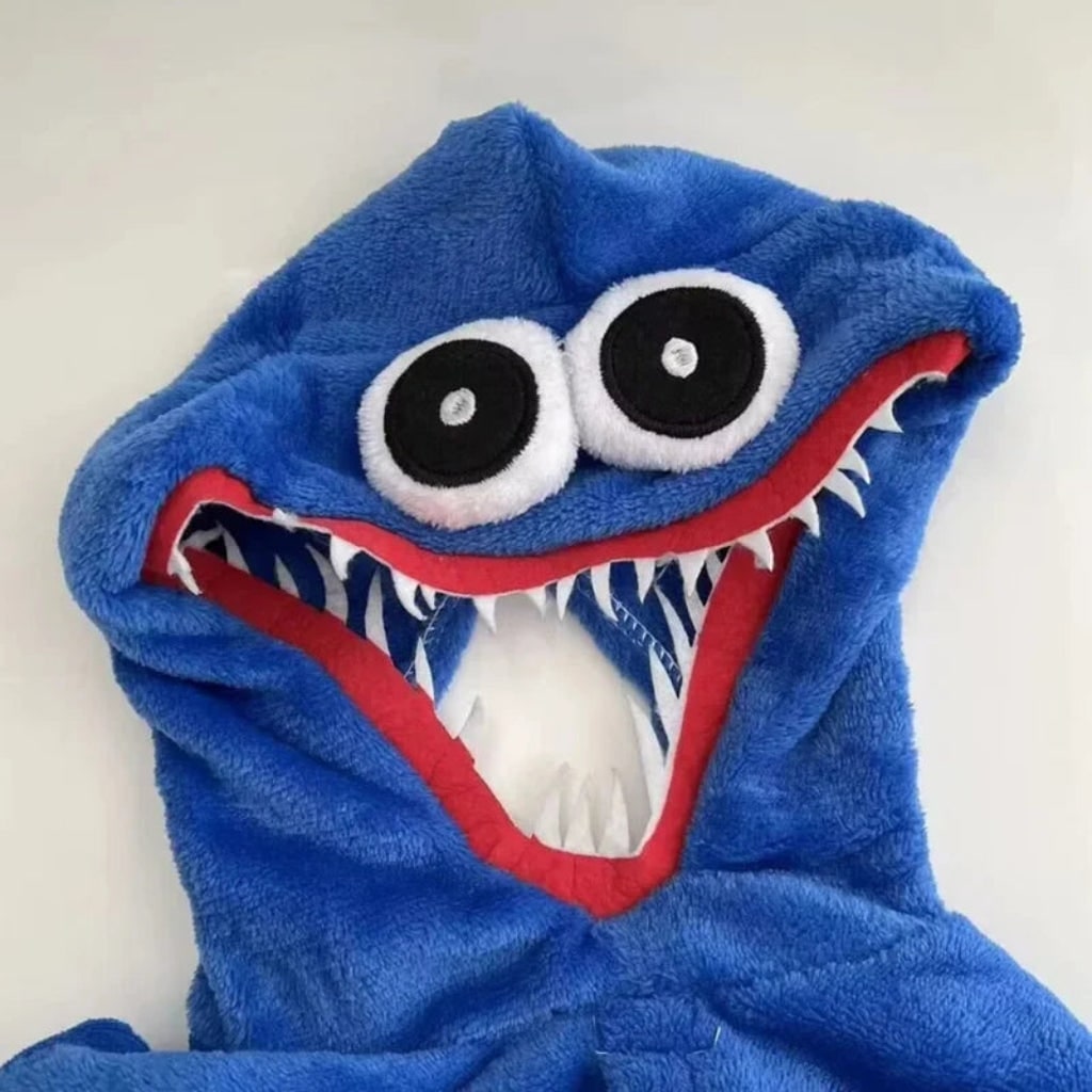Halloween Kids' Plush Monster Hooded Jumpsuit Costume with Stuffed Eyes and Felt Teeth - Image 4