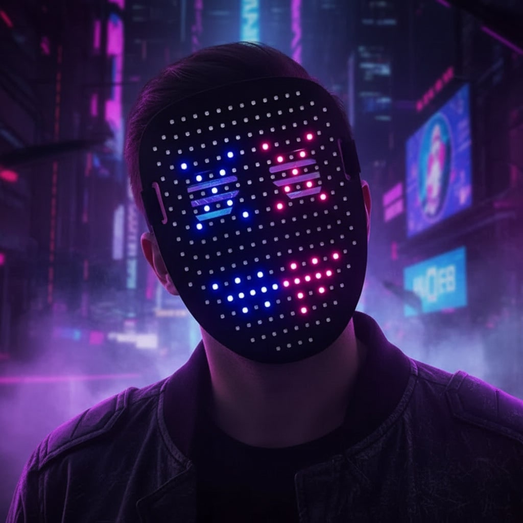 Halloween LED Light Up Full Face Mask with Programmable Patterns and USB Rechargeable Battery - Image 1