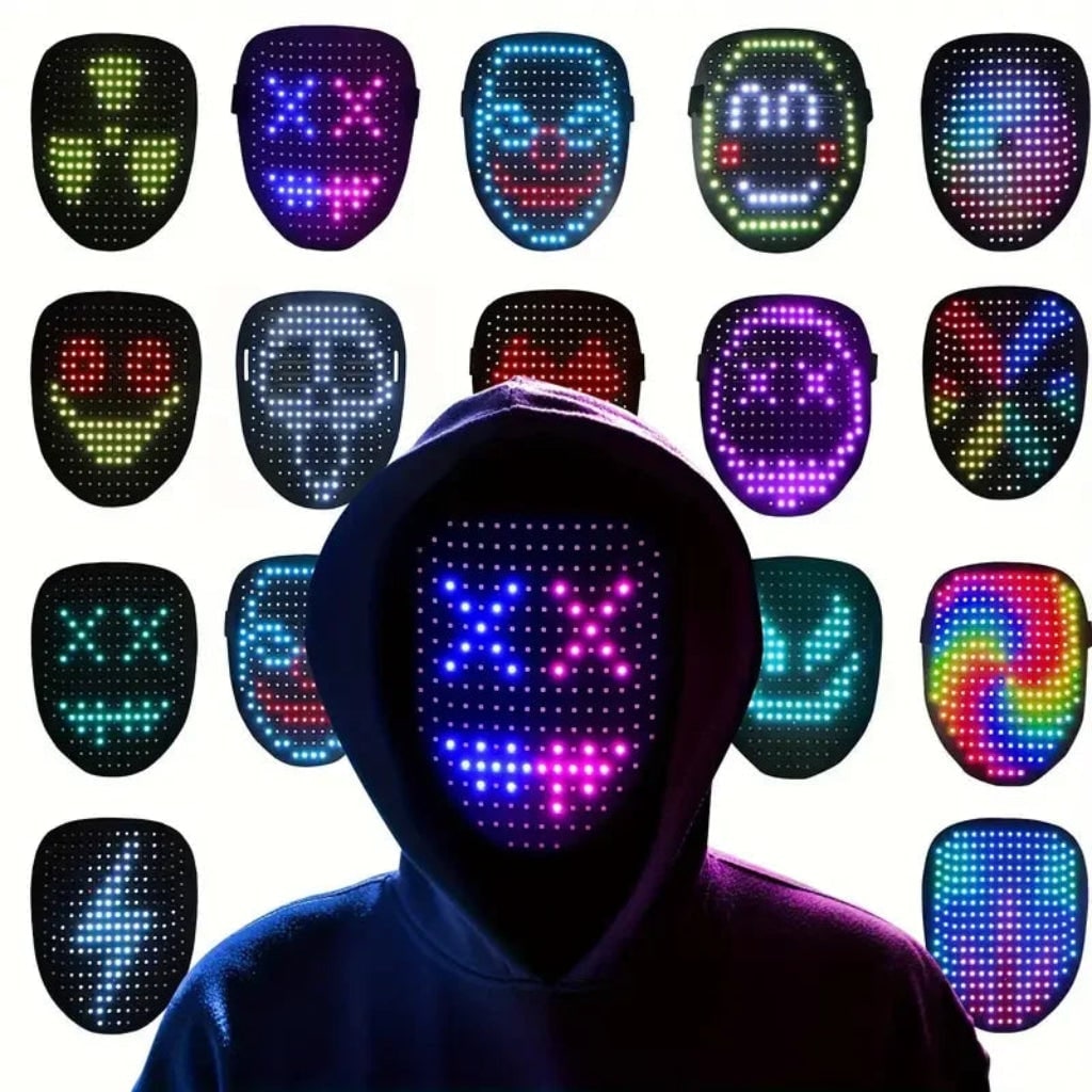 Halloween LED Light Up Full Face Mask with Programmable Patterns and USB Rechargeable Battery - Image 3