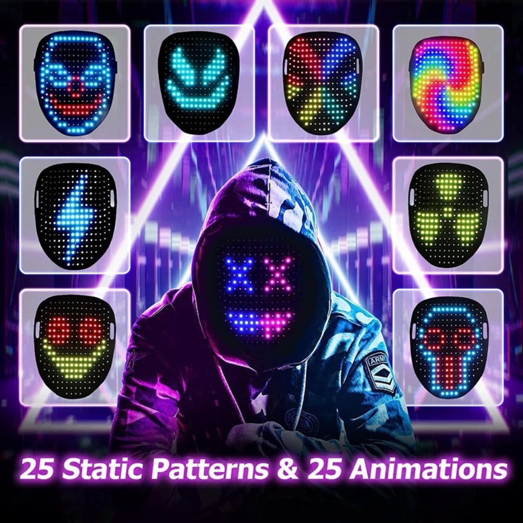Halloween LED Light Up Full Face Mask with Programmable Patterns and USB Rechargeable Battery - Image 4