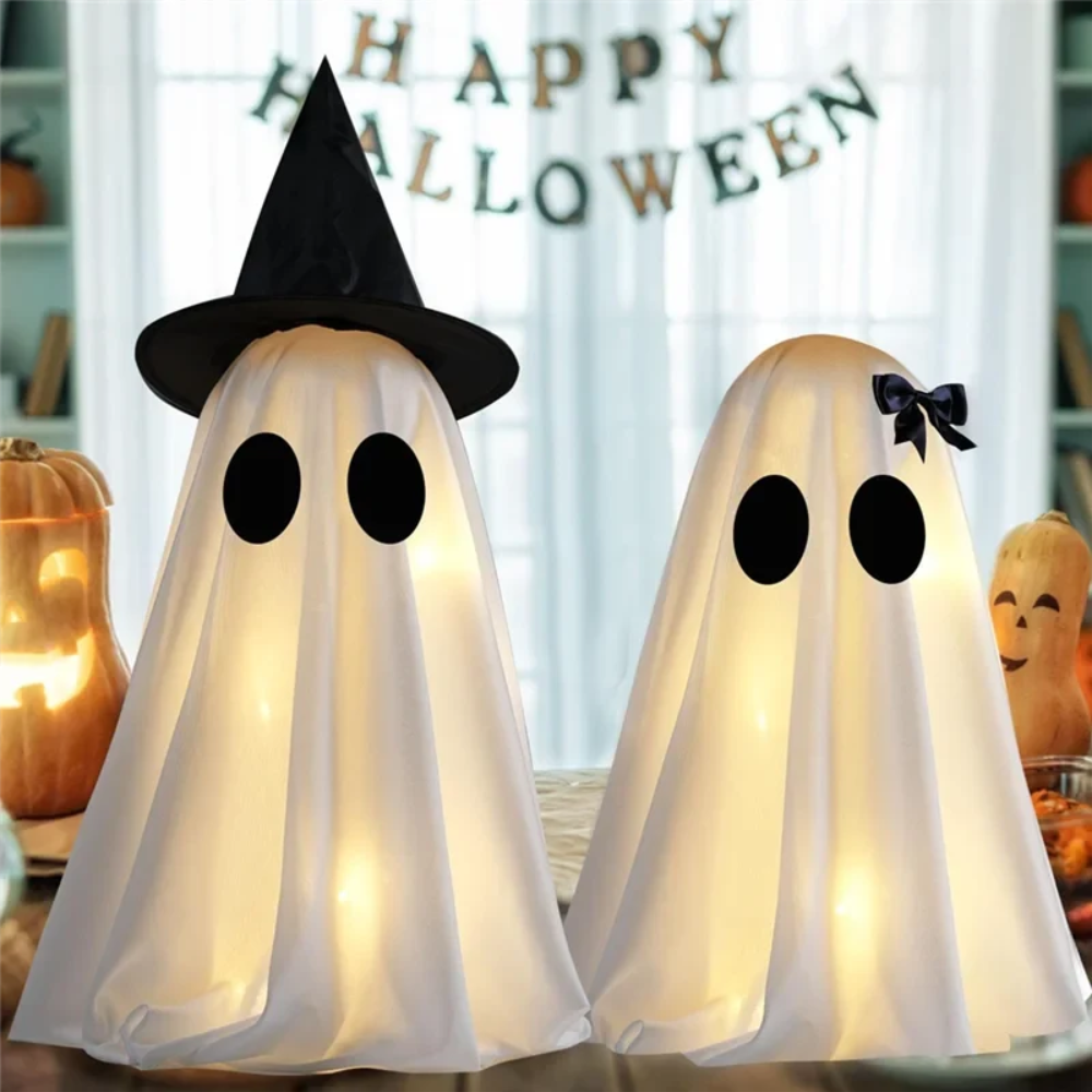Halloween LED String Lights Ghost Decor Set of Two with Fabric Up Decoration Hanging - Image 2