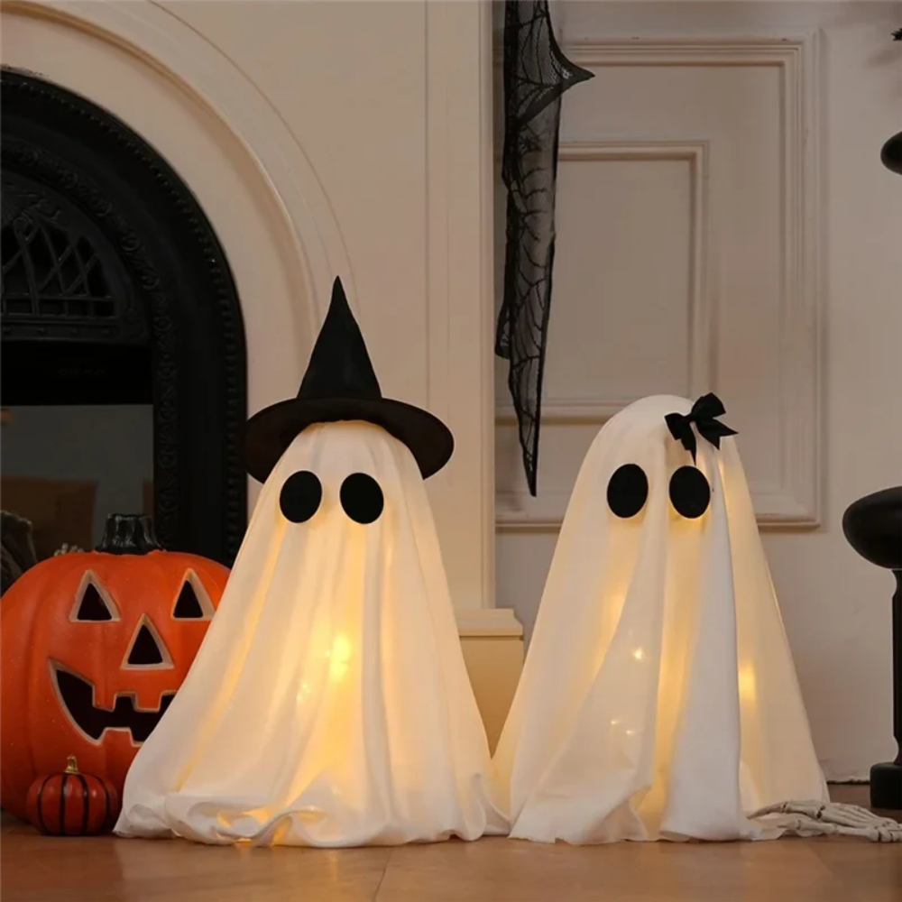 Halloween LED String Lights Ghost Decor Set of Two with Fabric Up Decoration Hanging - Image 3