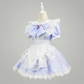 Halloween Maid Cosplay Costume Outfit French Dress with White Ruffled Apron and Lace Trim - Image 1