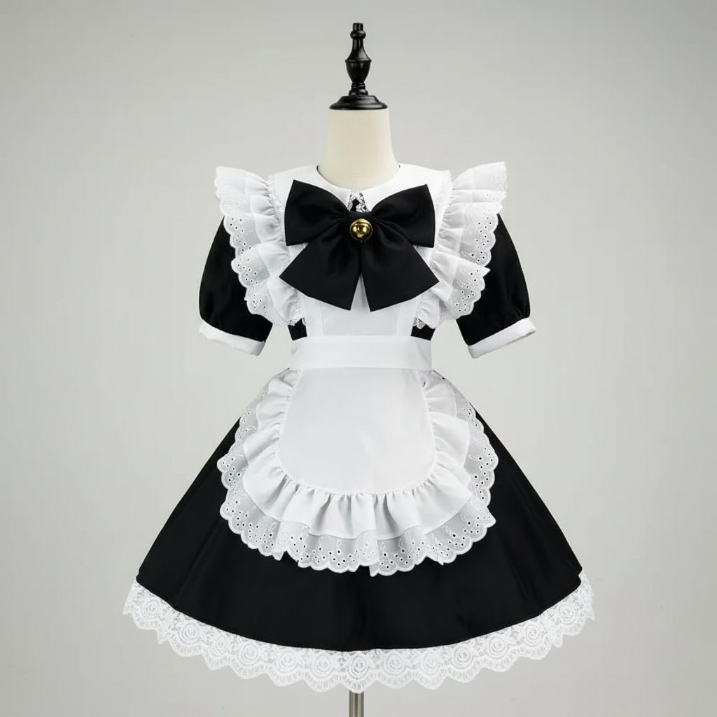 Halloween Maid Cosplay Costume Outfit French Dress with White Ruffled Apron and Lace Trim - Image 10