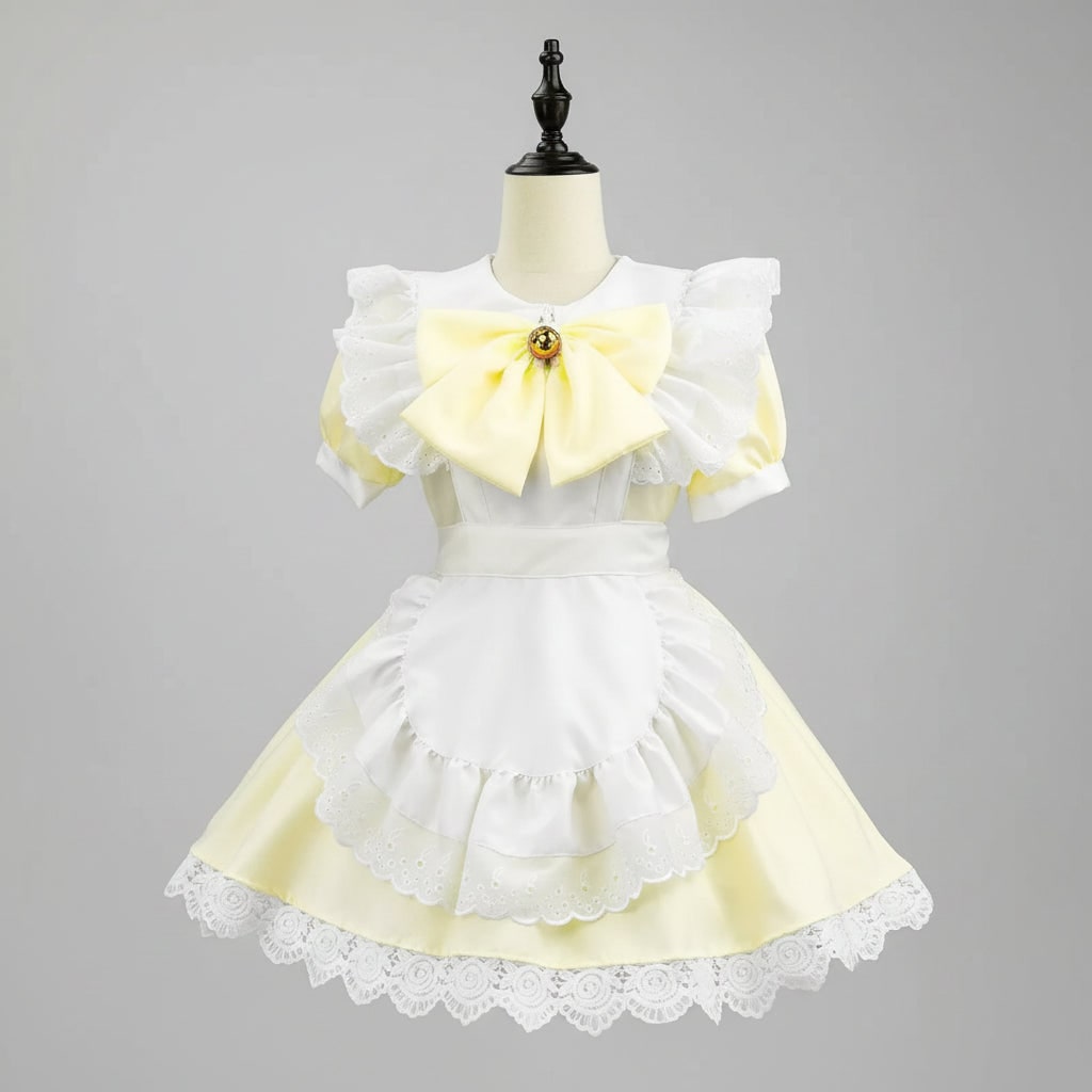 Halloween Maid Cosplay Costume Outfit French Dress with White Ruffled Apron and Lace Trim - Image 3