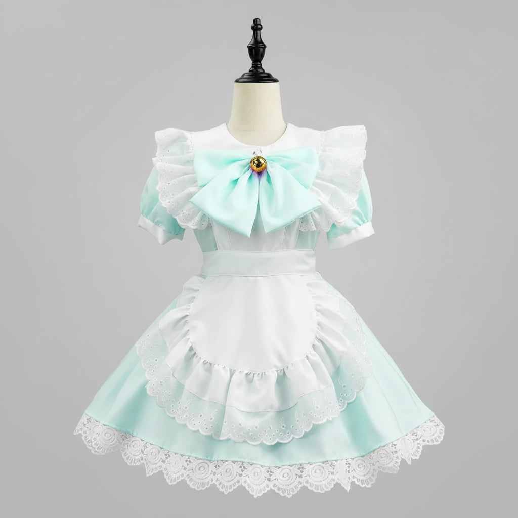 Halloween Maid Cosplay Costume Outfit French Dress with White Ruffled Apron and Lace Trim - Image 4