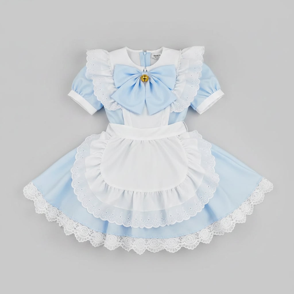 Halloween Maid Cosplay Costume Outfit French Dress with White Ruffled Apron and Lace Trim - Image 5