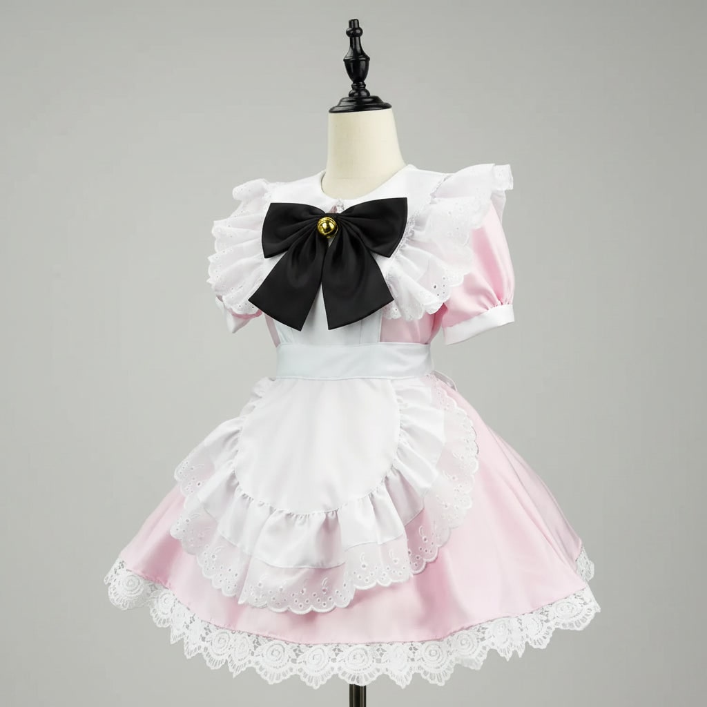 Halloween Maid Cosplay Costume Outfit French Dress with White Ruffled Apron and Lace Trim - Image 6