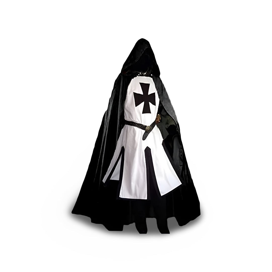 Halloween Medieval Knight Costume with Tunic and Hooded Cape for Cosplay Party - Image 10