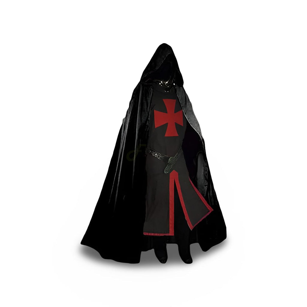 Halloween Medieval Knight Costume with Tunic and Hooded Cape for Cosplay Party - Image 4