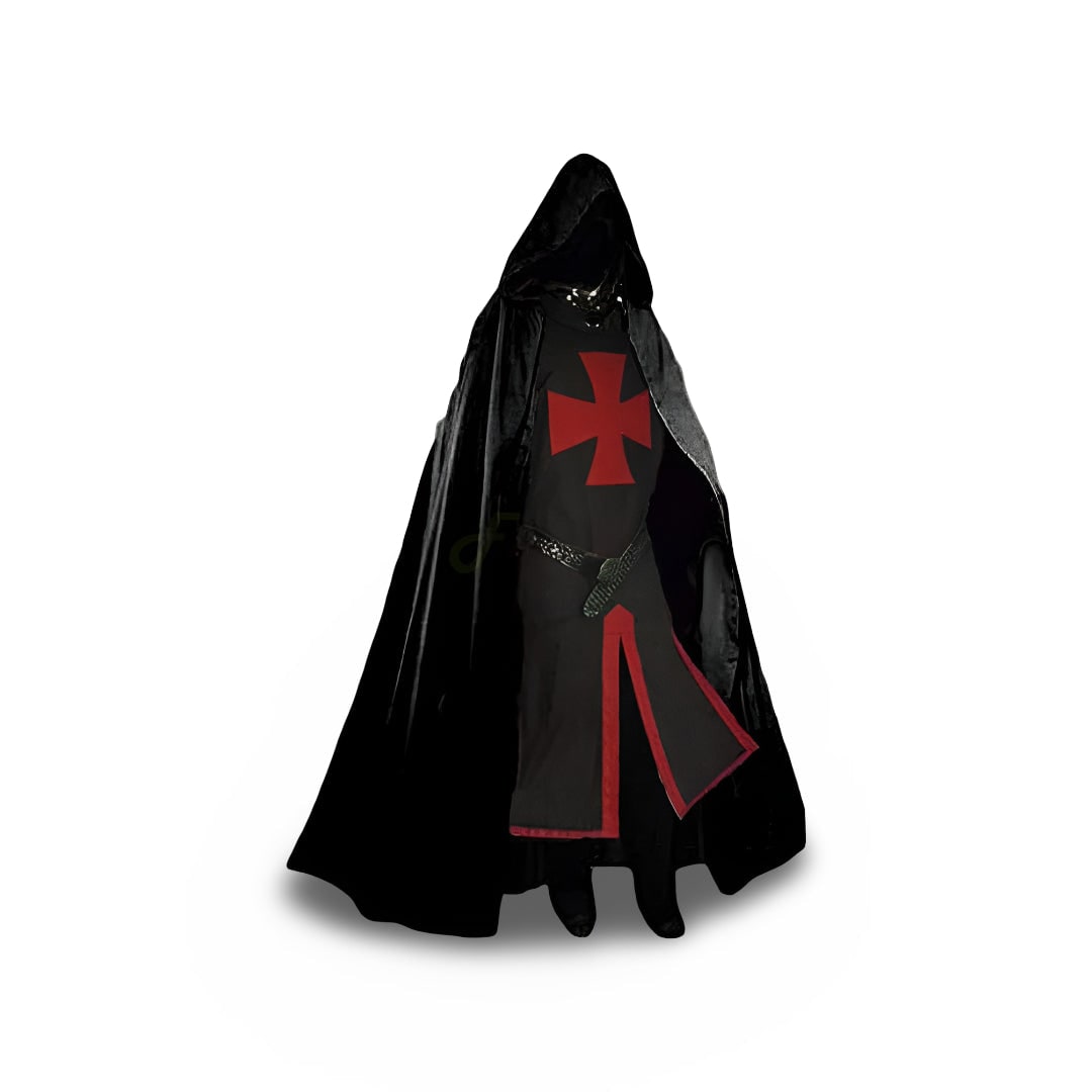 Halloween Medieval Knight Costume with Tunic and Hooded Cape for Cosplay Party - Image 4