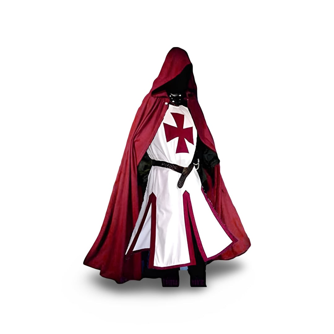 Halloween Medieval Knight Costume with Tunic and Hooded Cape for Cosplay Party - Image 7