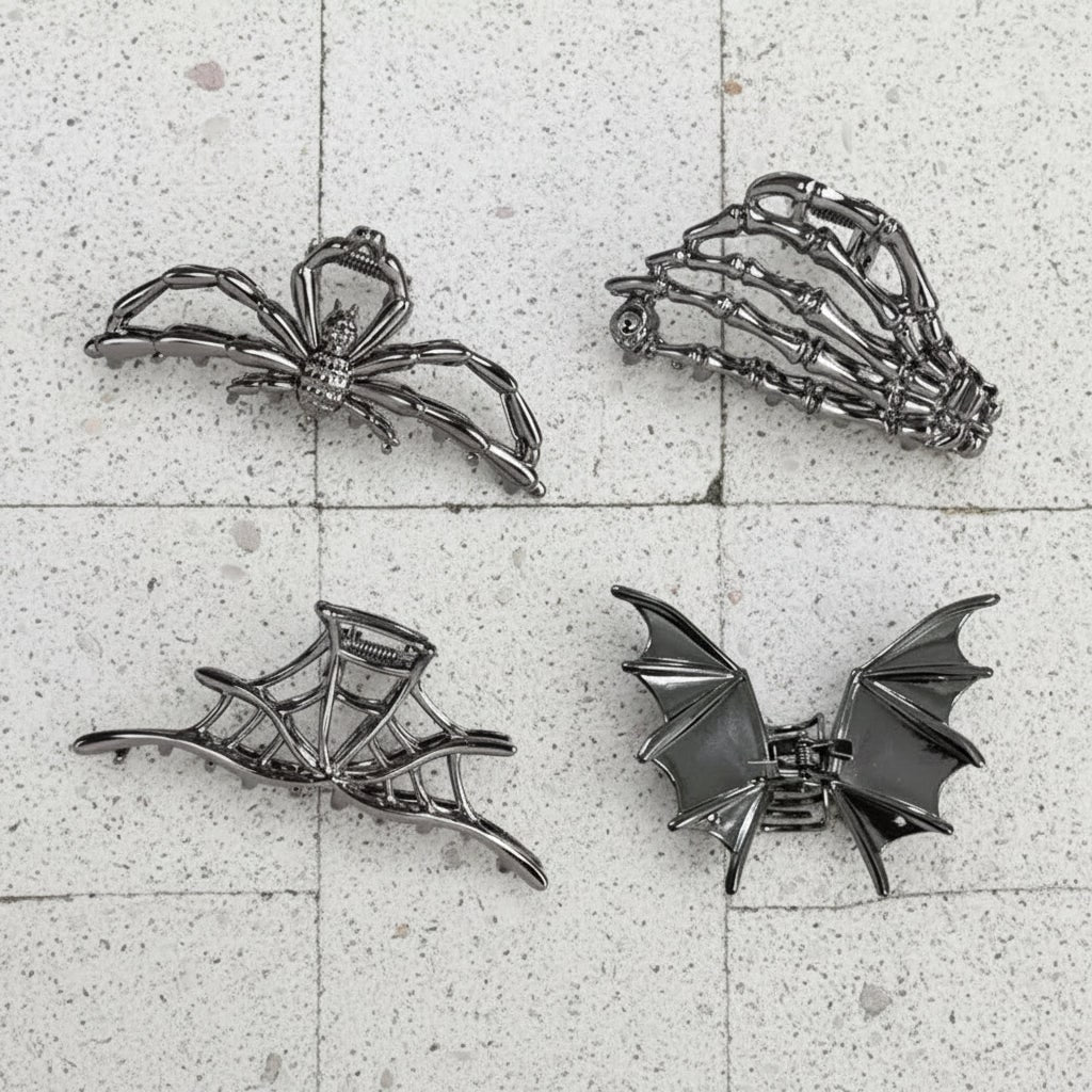 Halloween Metal Hair Claw Clips with Spider Bat Skeleton and Spiderweb Designs for Party - Image 3