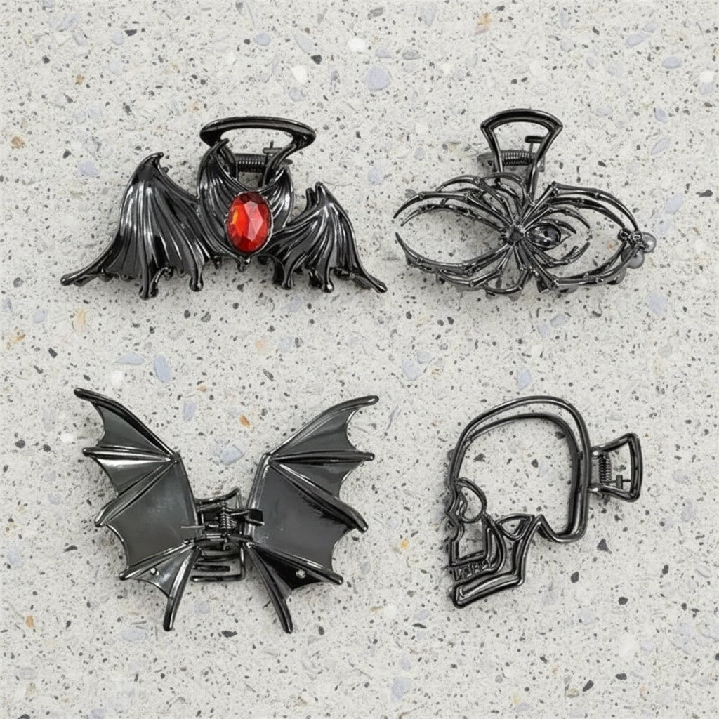 Halloween Metal Hair Claw Clips with Spider Bat Skeleton and Spiderweb Designs for Party - Image 4