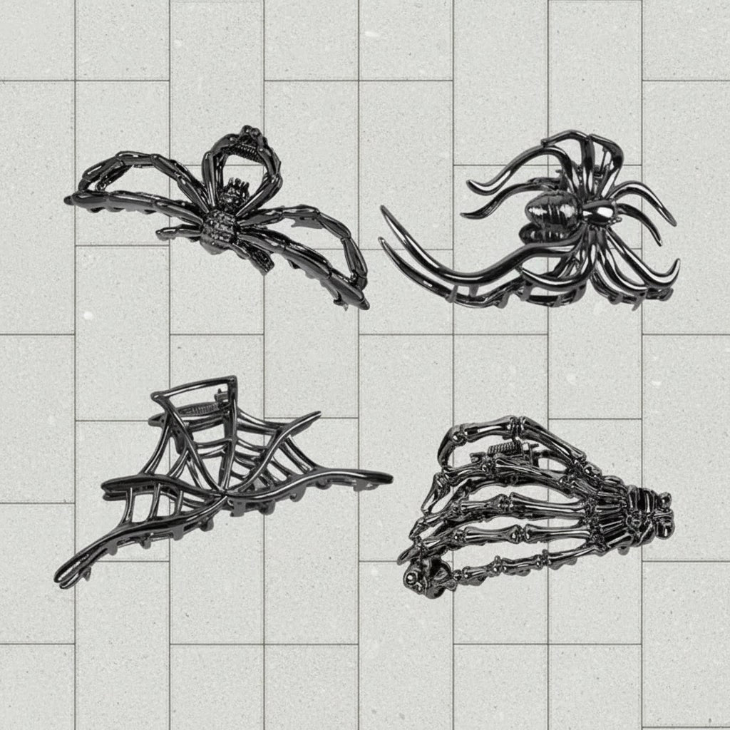 Halloween Metal Hair Claw Clips with Spider Bat Skeleton and Spiderweb Designs for Party - Image 5