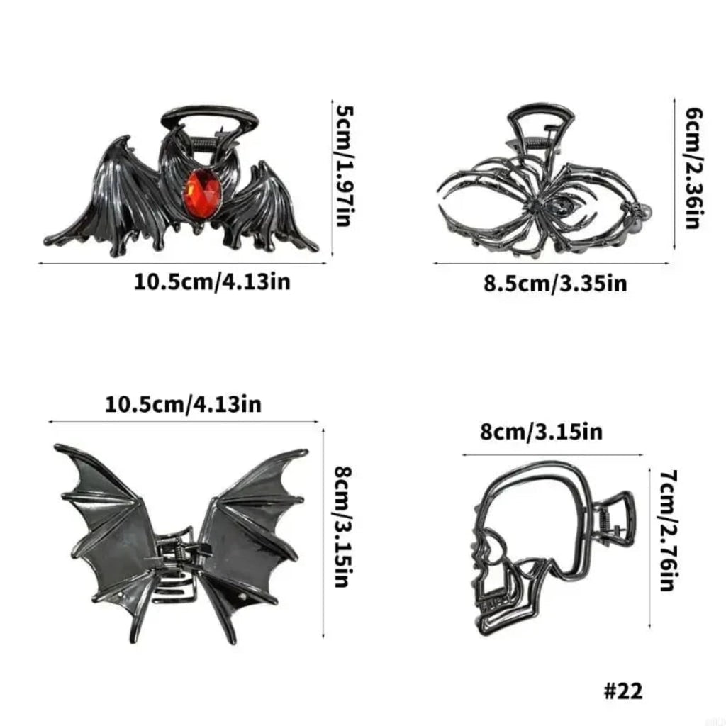 Halloween Metal Hair Claw Clips with Spider Bat Skeleton and Spiderweb Designs for Party - Image 9