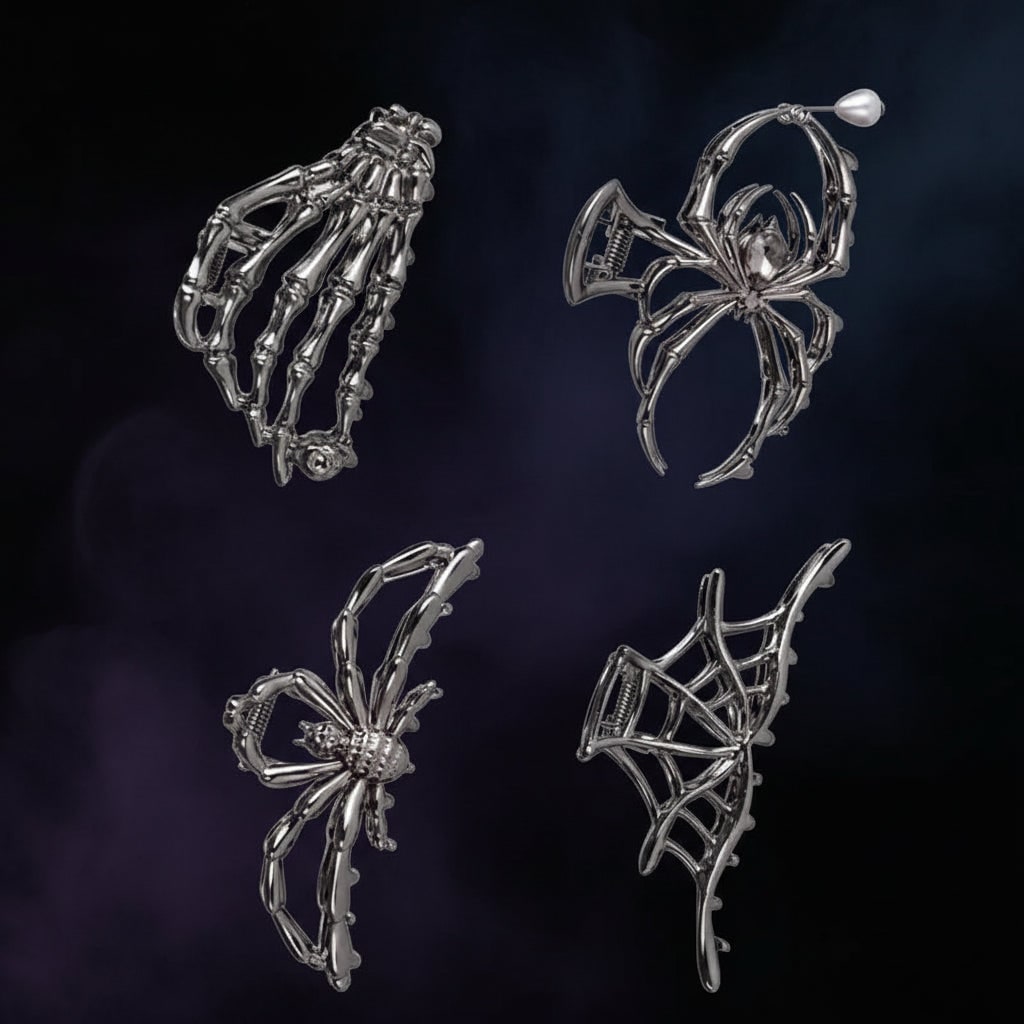 Halloween Metal Hair Claw Clips with Spooky Spider Skeleton Bat Designs Banana - Image 10