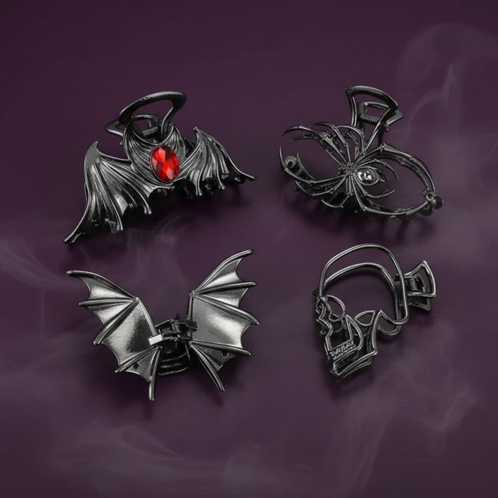 Halloween Metal Hair Claw Clips with Spooky Spider Skeleton Bat Designs Banana - Image 11