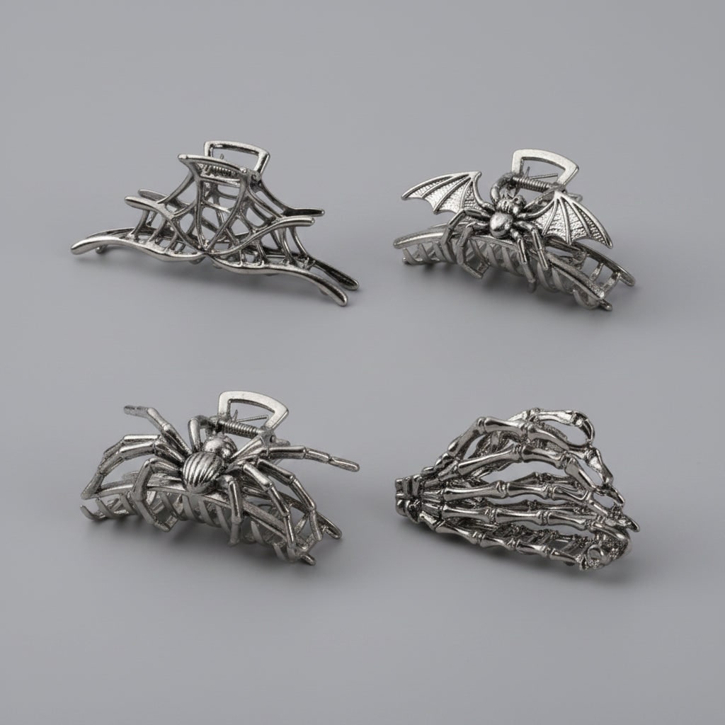 Halloween Metal Hair Claw Clips with Spooky Spider Skeleton Bat Designs Banana - Image 2