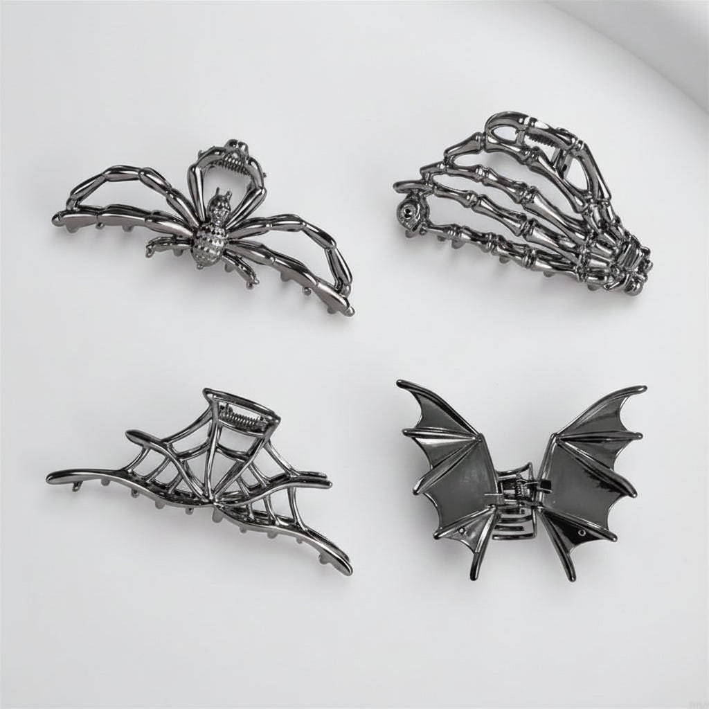 Halloween Metal Hair Claw Clips with Spooky Spider Skeleton Bat Designs Banana - Image 3