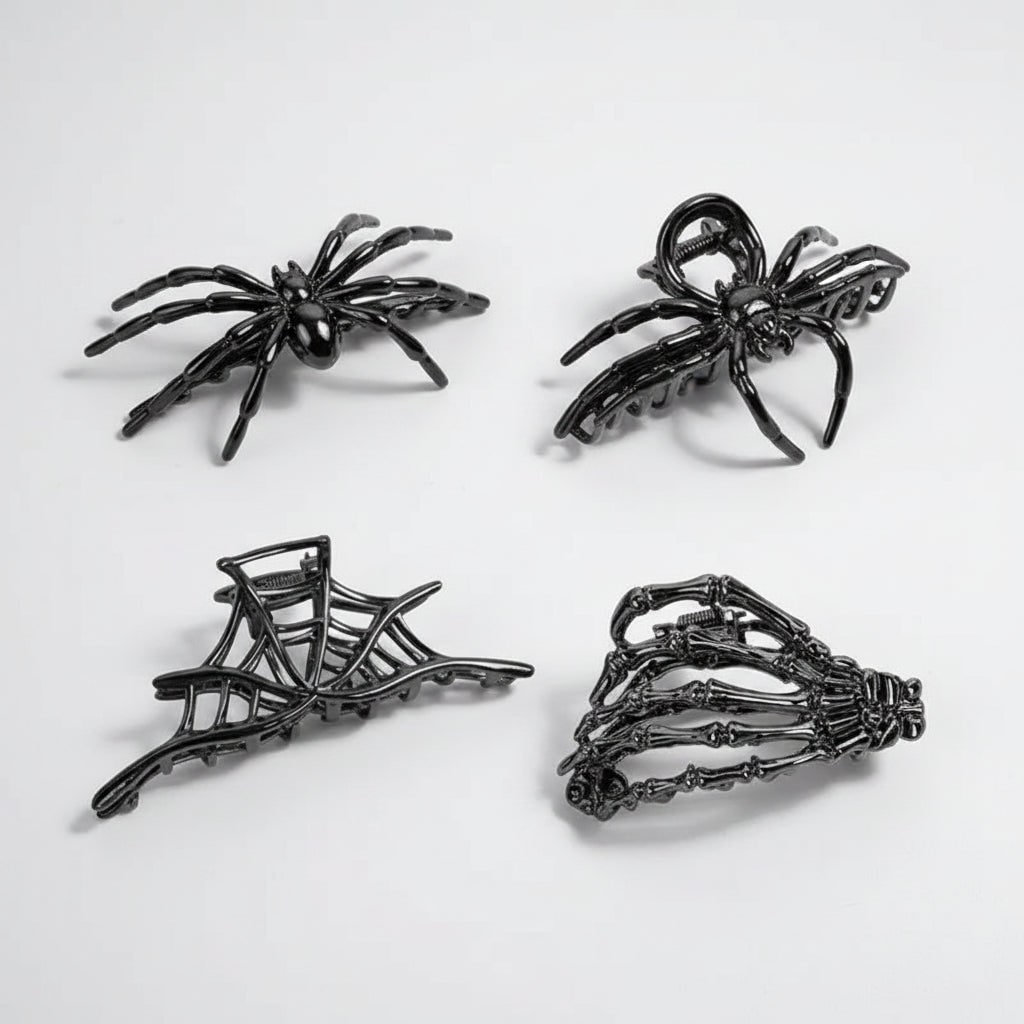 Halloween Metal Hair Claw Clips with Spooky Spider Skeleton Bat Designs Banana - Image 4
