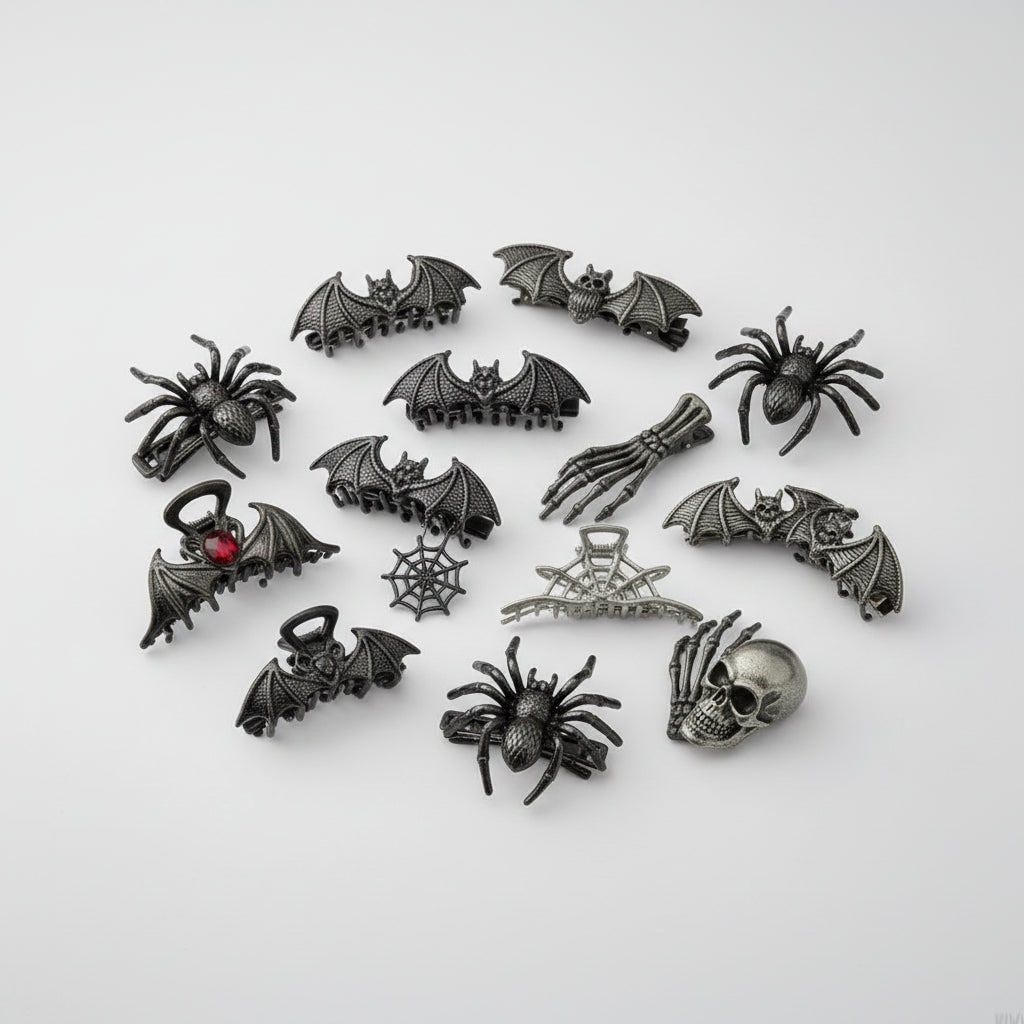 Halloween Metal Hair Claw Clips with Spooky Spider Skeleton Bat Designs Banana - Image 5