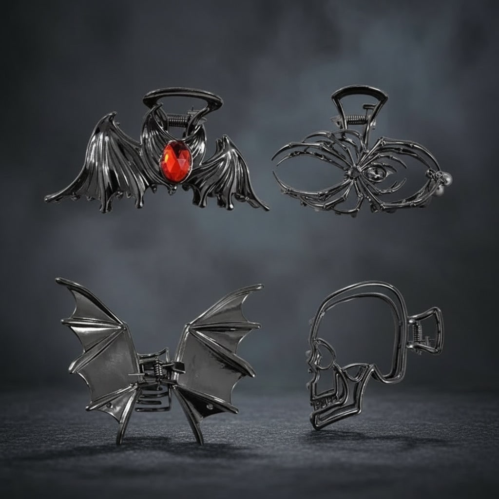 Halloween Metal Hair Claw Clips with Spooky Spider Skeleton Bat Designs Banana - Image 6