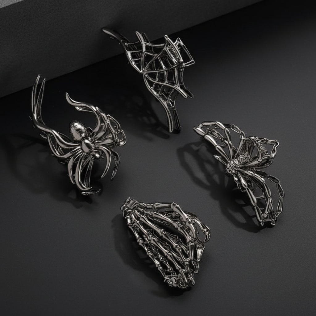 Halloween Metal Hair Claw Clips with Spooky Spider Skeleton Bat Designs Banana - Image 7