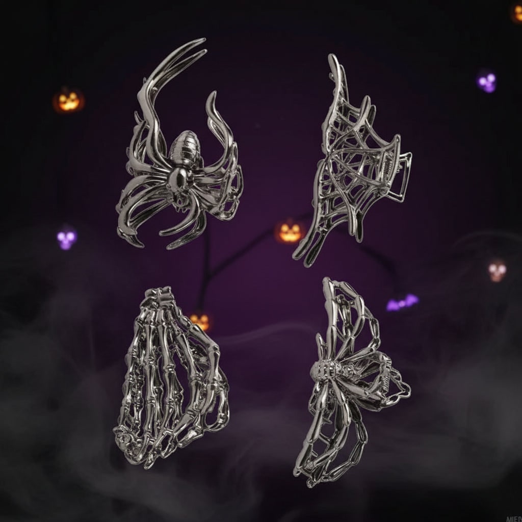 Halloween Metal Hair Claw Clips with Spooky Spider Skeleton Bat Designs Banana - Image 8