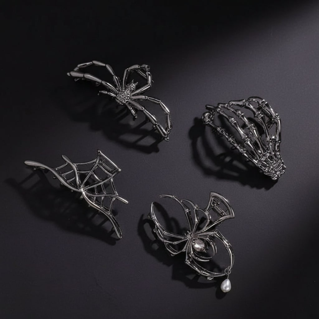 Halloween Metal Hair Claw Clips with Spooky Spider Skeleton Bat Designs Banana - Image 9