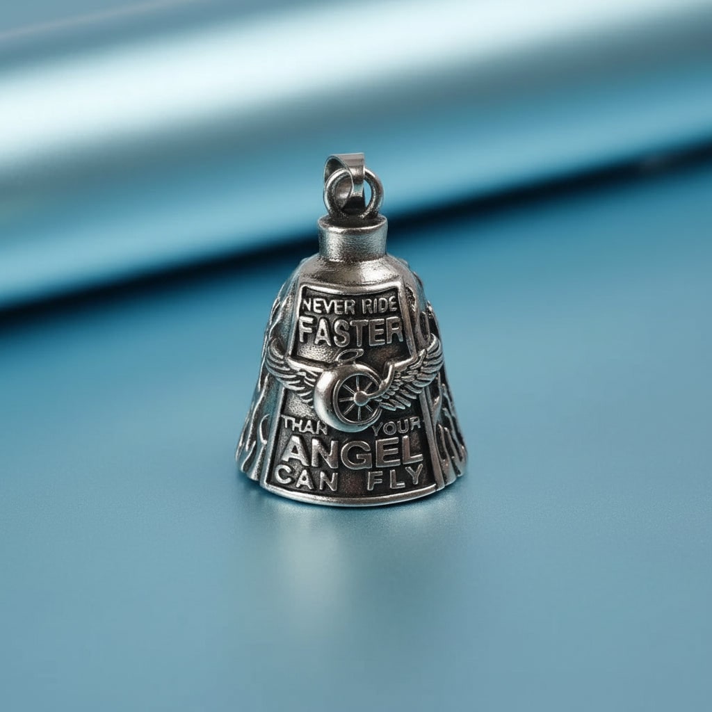 Halloween Motorcycle Guardian Bell Biker Bike Charm with Antique Silver Plated Pendant and Chain - Image 3