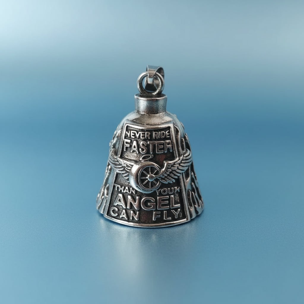 Halloween Motorcycle Guardian Bell Biker Bike Charm with Antique Silver Plated Pendant and Chain - Image 4