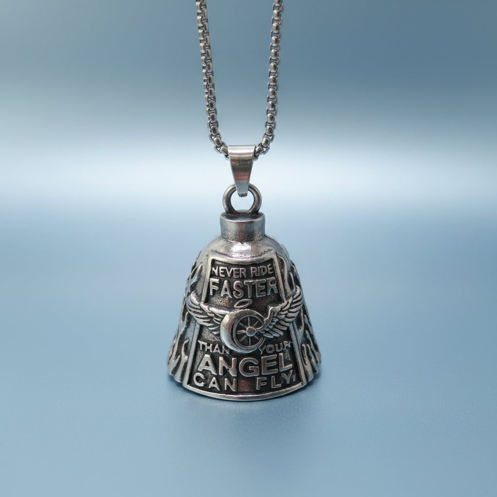 Halloween Motorcycle Guardian Bell Biker Bike Charm with Antique Silver Plated Pendant and Chain - Image 5