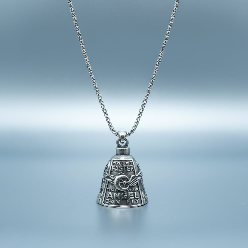 Halloween Motorcycle Guardian Bell Biker Bike Charm with Antique Silver Plated Pendant and Chain - Image 7