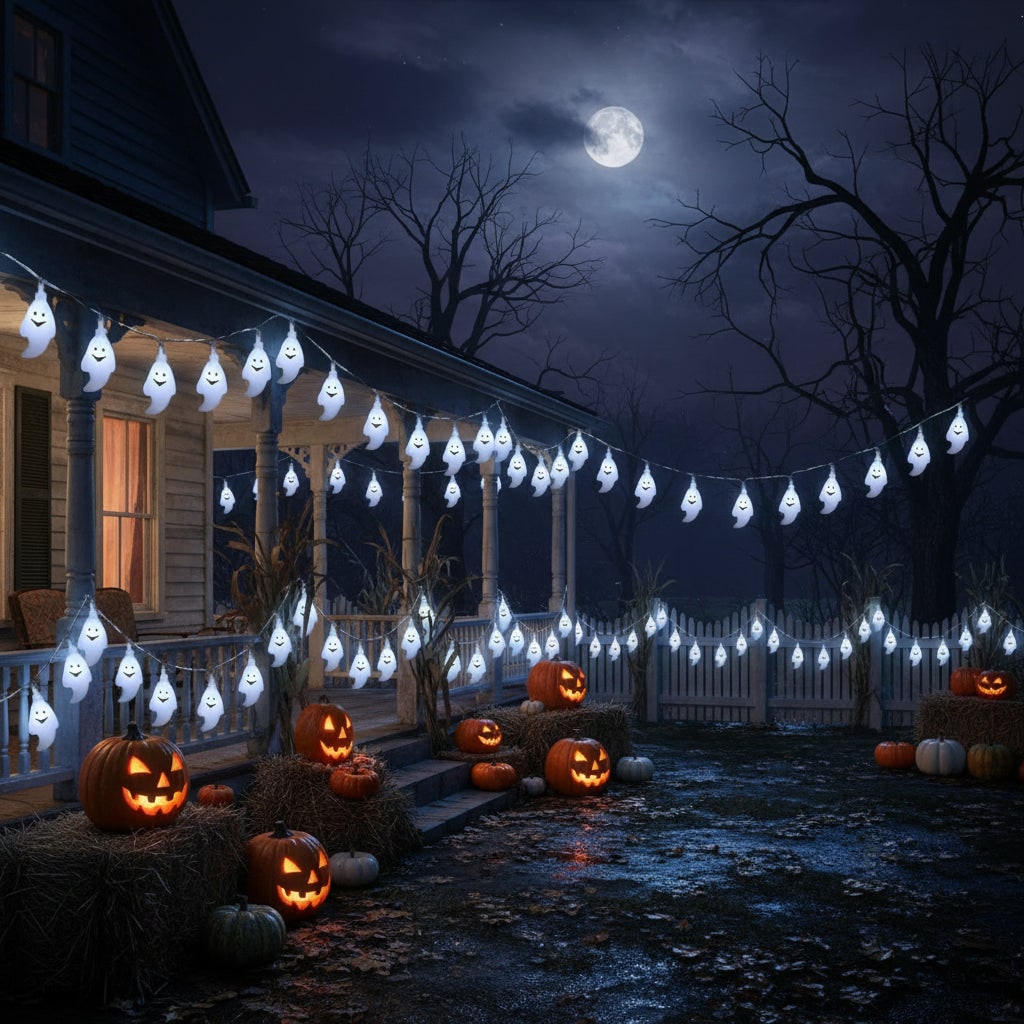Halloween Outdoor Ghost String Lights with Battery Operated LED for Patio and Backyard Decoration - Image 2