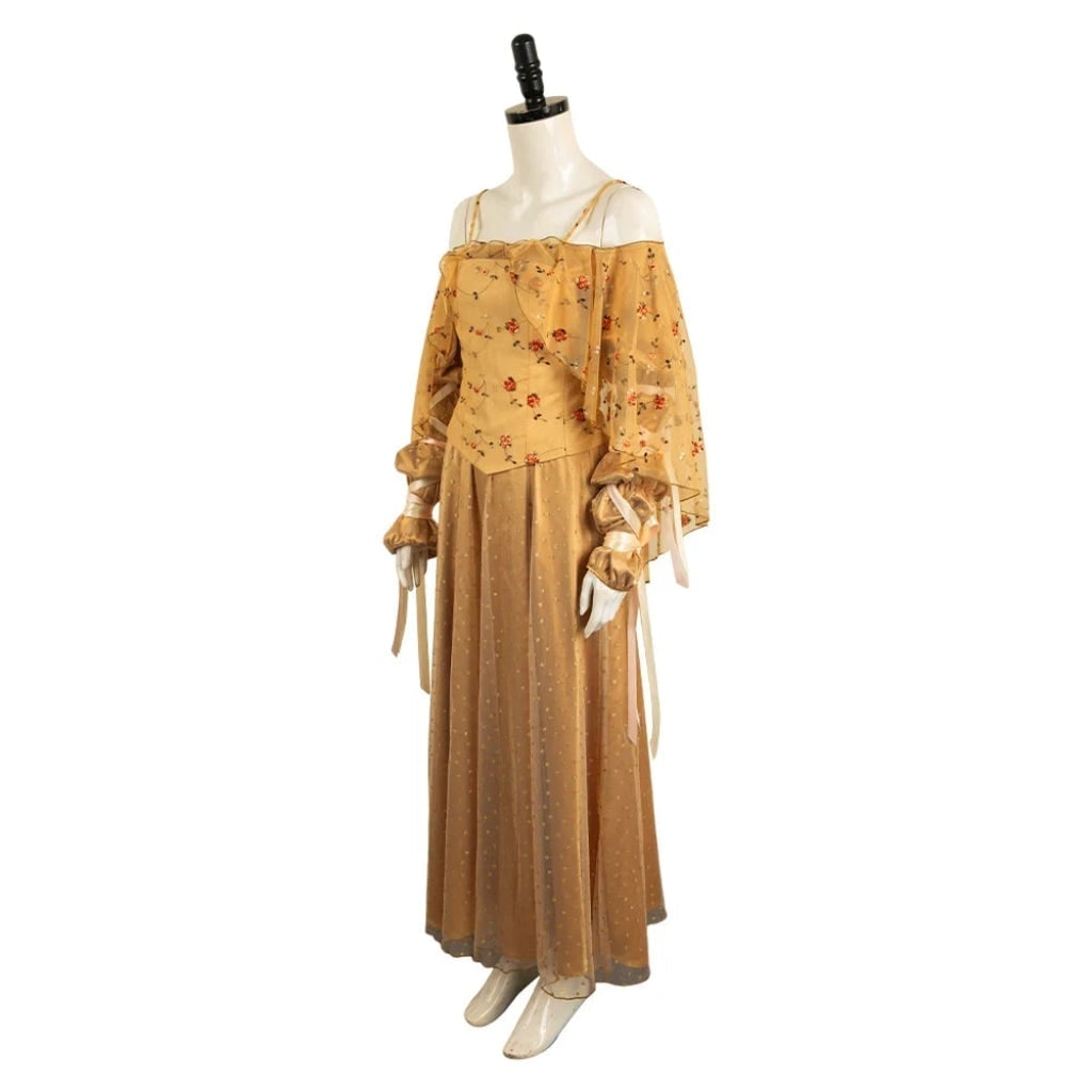 Halloween Plus Size Medieval Dress Costume with Embroidered Bodice and Off-Shoulder Neckline - Image 3