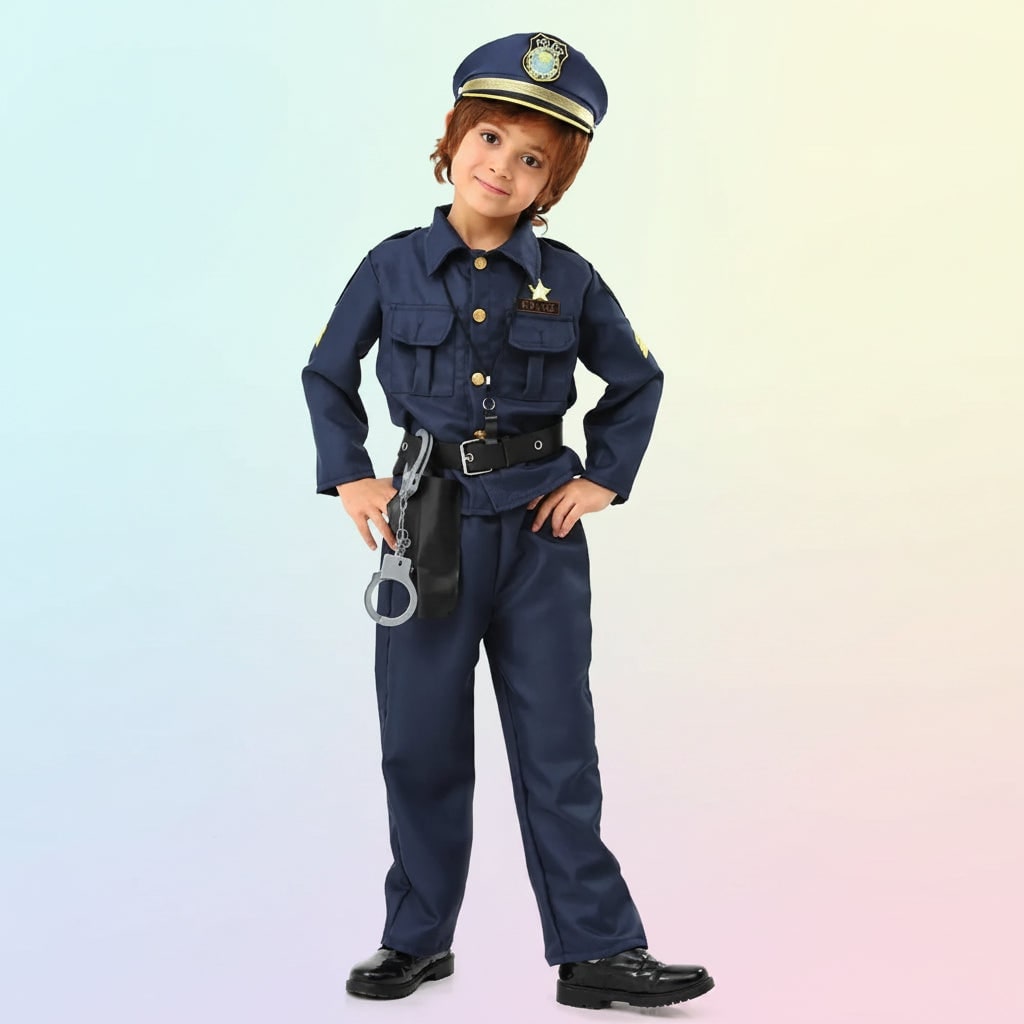 Halloween Police Costume for Kids' with Realistic Uniform Badge Belt and Holster - Image 1