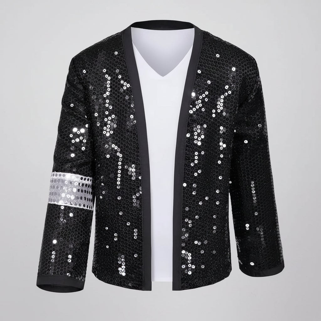 Halloween Pop Star and Rock Costume with Sequin Jacket Fedora Hat Wig - Image 3