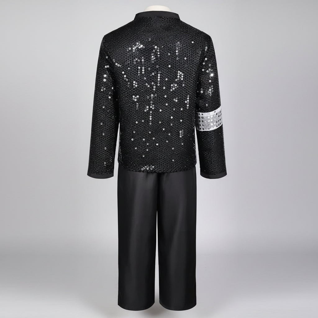 Halloween Pop Star and Rock Costume with Sequin Jacket Fedora Hat Wig - Image 5
